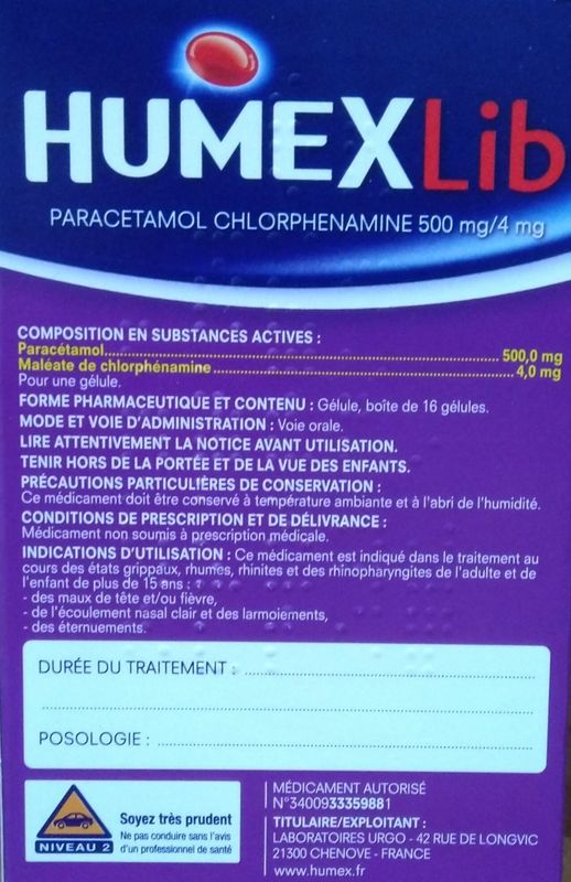 HumexLib Paracétamol Chlorphéniramine